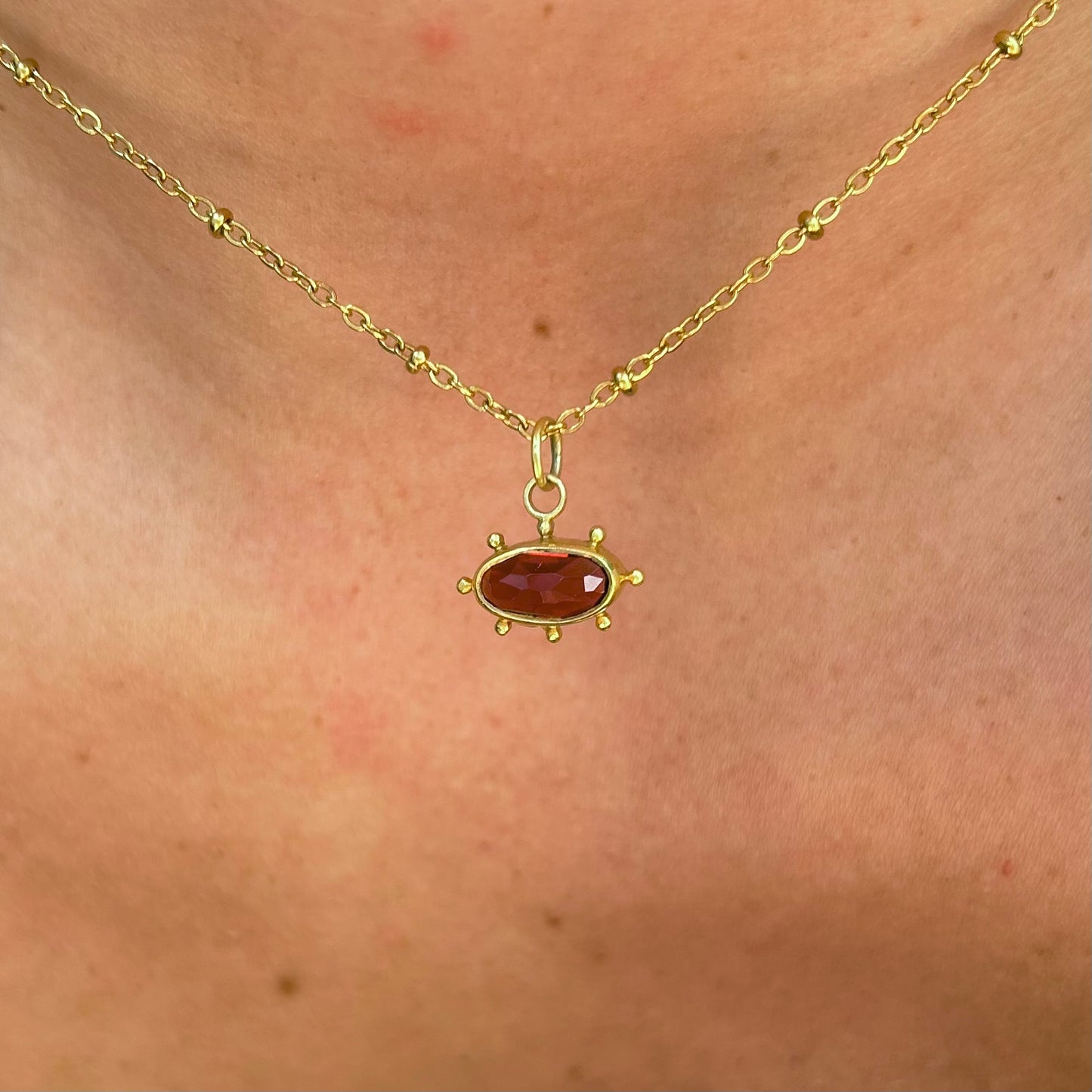 Garnet Sun Slice Necklace