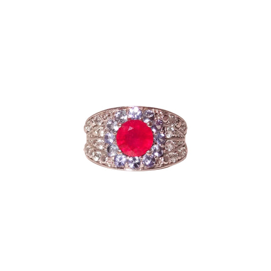 Vintage Multi Gemstone Cluster Flower Ring (8.25)