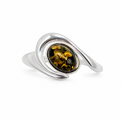 Vintage Green Amber Swoop Ring (8.75)